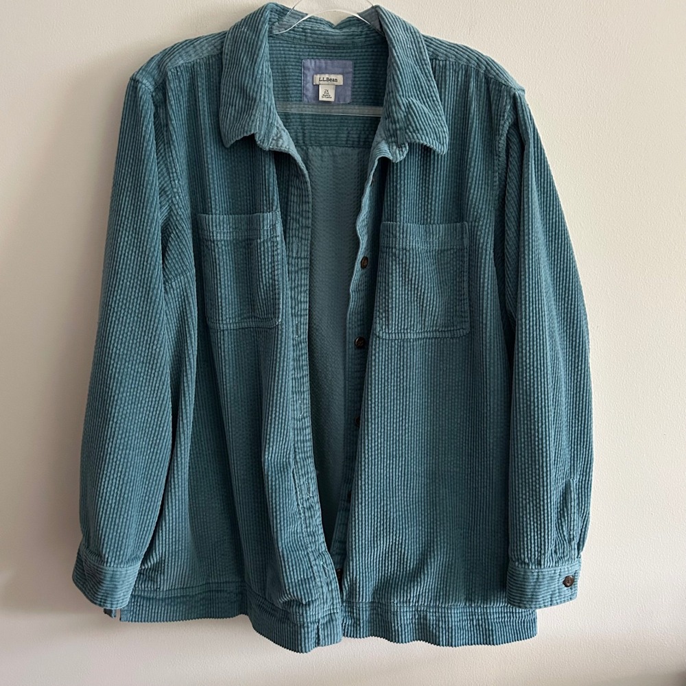LL Bean Shacket Teal Blue 2X Plus Corduroy Button Front Shirt Jacket 512409